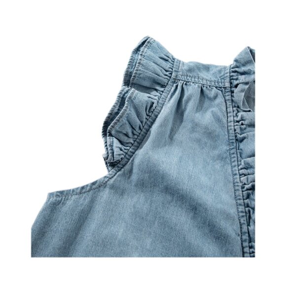 💙 NEW Beau Blue Frilly Ruffle Trim V-Neck Chambray Tank Top – Size XL - Picture 6 of 6